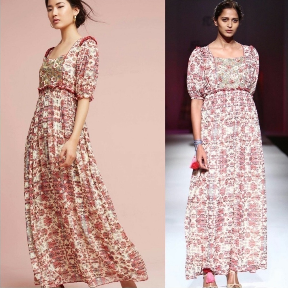 Anthropologie“Bhunani by Jyoti” Red & Cream Sidella Maxi Dress